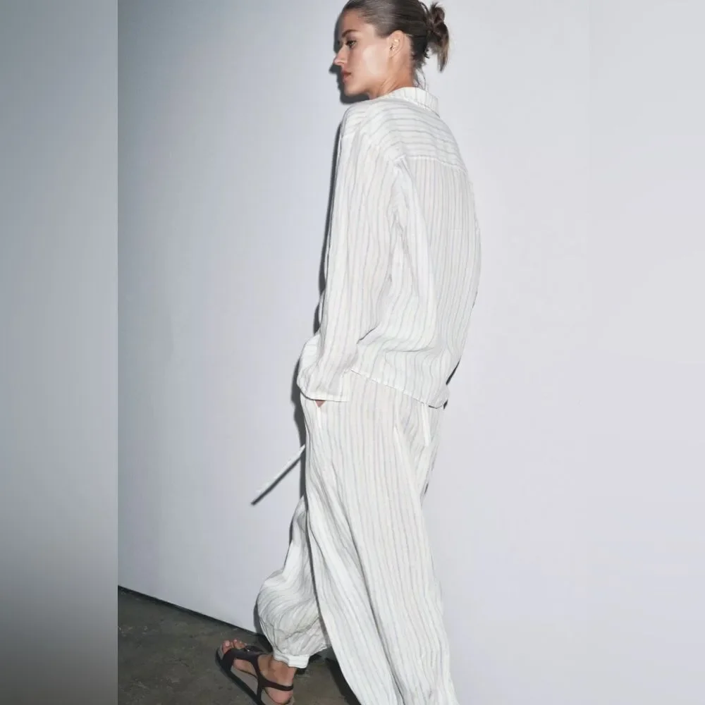 Zara 100% Linen Balloon Pants New